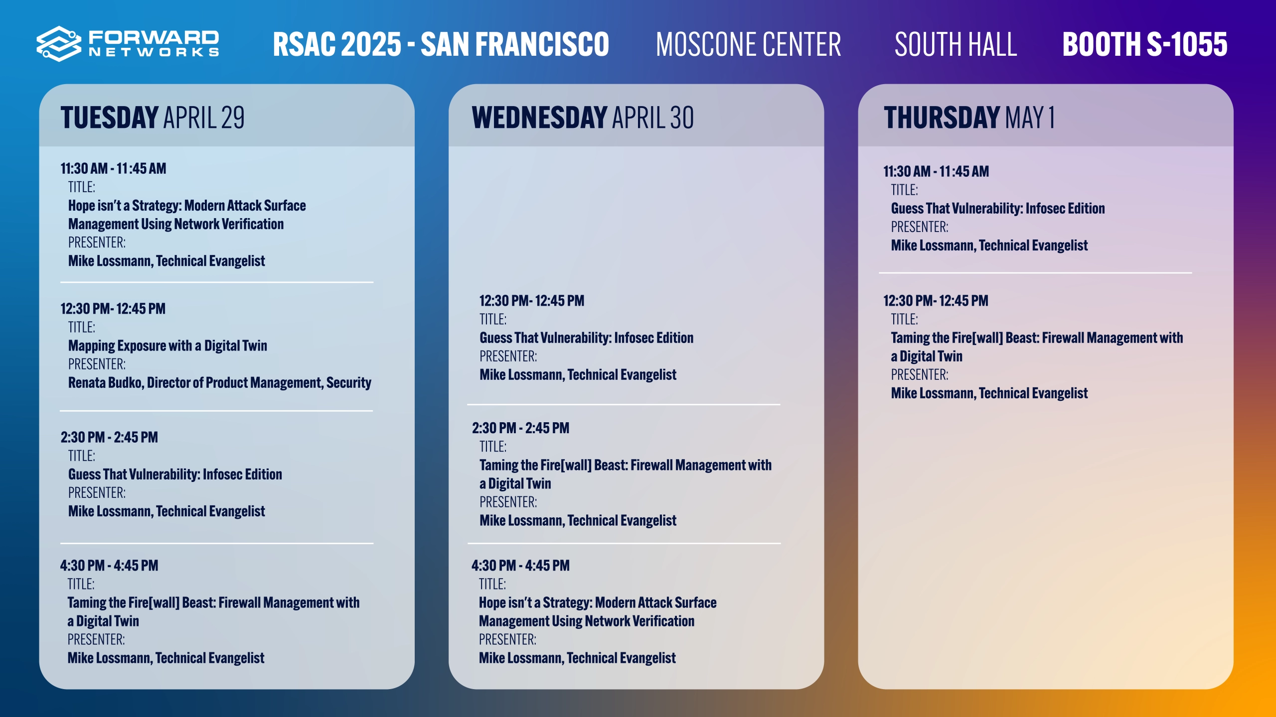 Forward Networks RSA Conference show schedule