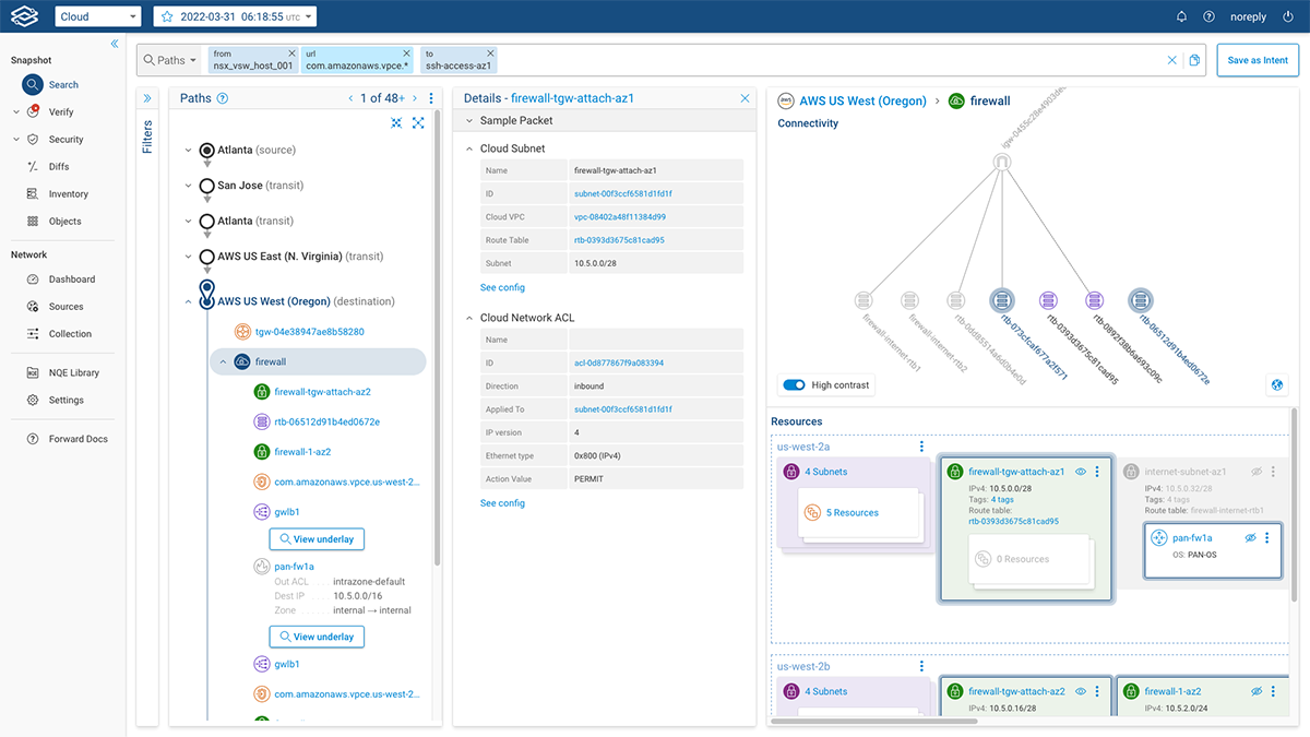 Forward Networks app interface